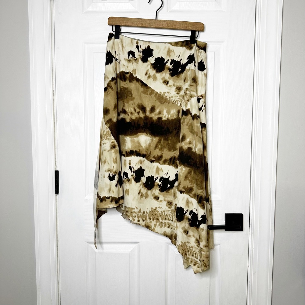 LAFAYETTE‎ 148 Women's 100% Silk Brown Abstract Print Asymmetrical Skirt Size 8